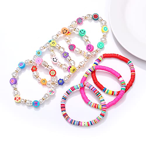 Colorful Beaded Stretchable Rainbow Heishi Stackable Bracelet Set