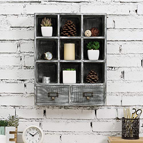 Wall-Mounted Wood Shadow Box Shelf w/ 2 Pull Out Drawers