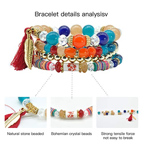 6 Sets Stackable Stretch Bracelets Multi-color Bohemian Bracelet Sets for Women