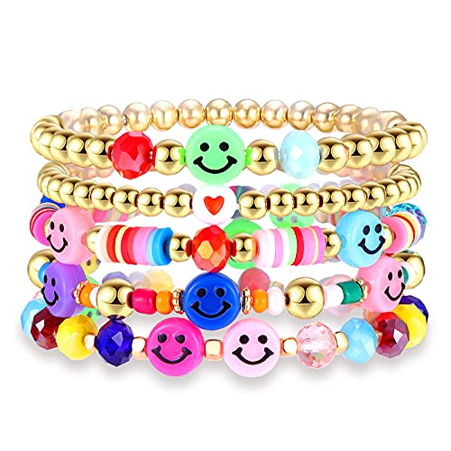 Colorful Beaded Stretchable Rainbow Heishi Stackable Bracelet Set