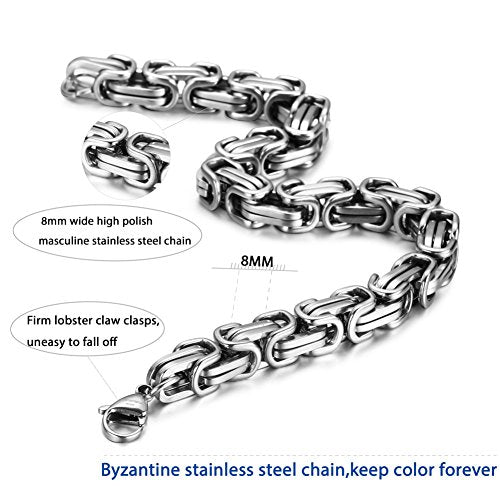 Stainless Steel Male Chain Necklace & Bracelet Jewelry Set, 8mm Wide, 8.5 Inch Bracelet