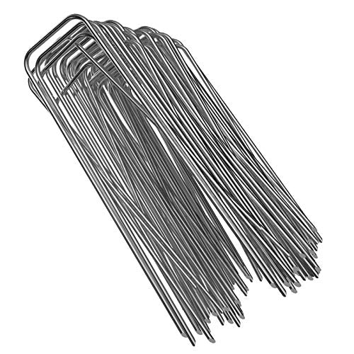 100 Packs Heavy Duty 11 Gauge Galvanized Steel Garden Stakes Staples