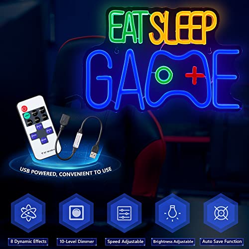 LED Game Neon Sign- EAT SLEEP GAME- Wall Decoration