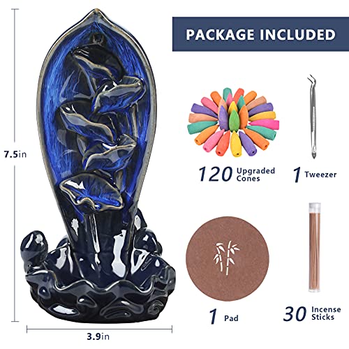 Backflow Incense Holder Burner w/ 120 Incense Cones & 30 Incense Sticks