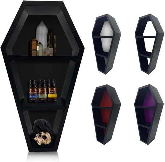 Coffin Shelf - The Original Multiple Colors and Looks All in 1 Shelf Design - Unique Gothic Decor for The Home - Wooden Black Floating Wall Or Table top Shelf - 15" Tall by 8" Wide