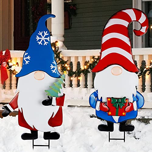 33 Inch Christmas Decoration 2 Pack Garden Metal Gnome Stakes