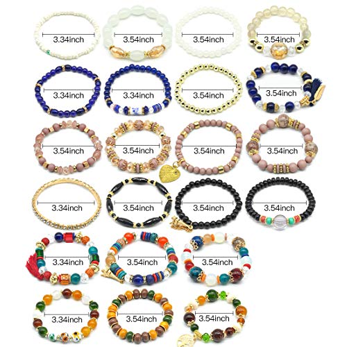 6 Sets Stackable Stretch Bracelets Multi-color Bohemian Bracelet Sets for Women