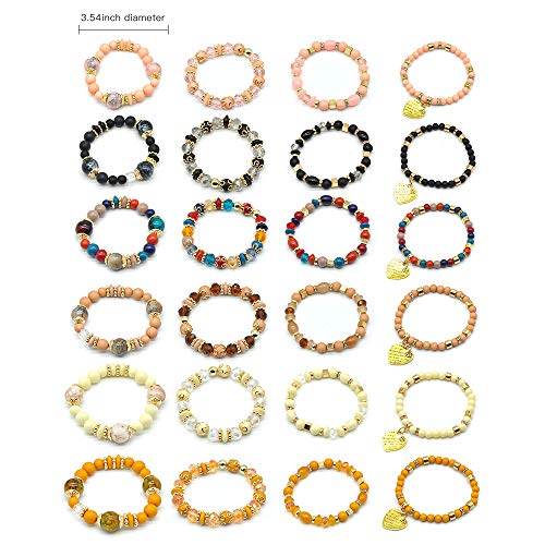 6 Sets Stackable Stretch Bracelets Multi-color Bohemian Bracelet Sets for Women