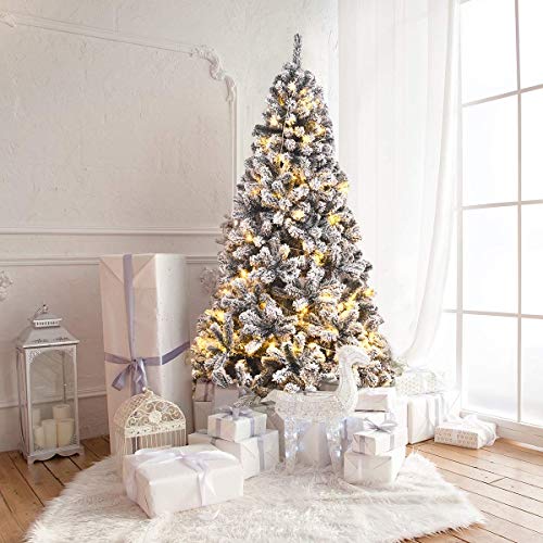 Artificial Christmas, Premium PVC Xmas Full, Flocked Snow Pine Tree with Solid Metal Stand, Ideal for Indoor and Outdoor (6FT),