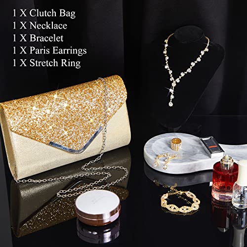 5 Pcs Purse Rhinestone Jewelry Set Rhinestone Clutch Purse Wedding Bride Prom Jewelry Necklace Earrings