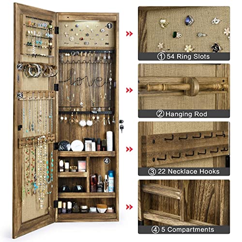 Solid Wood Jewelry Organizer w/ Full Length Mirror Wall/Door Mounted