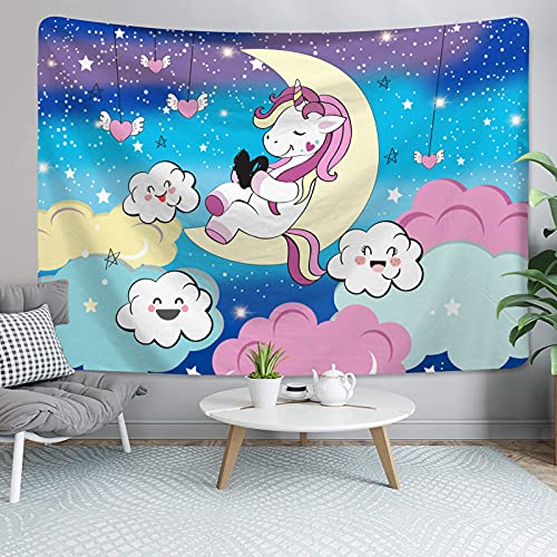 Cartoon Pink Unicorn Tapestry for Girls Bedroom Decoration (51.2"H x 59.1"W)