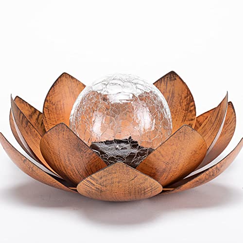 Lotus Solar Light  Garden Decor ,Waterproof LED Crackle Globe Glass Flower Light