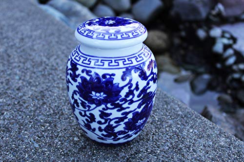 Decorative Blue & White Lotus Pattern Porcelain Storage Container or Home Decoration