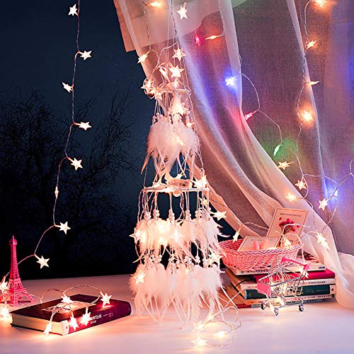 Double Circle Feather Dream Catcher w/ Mobile LED Fairy Lights Wall Ornaments