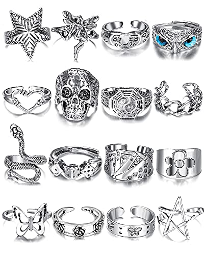 Vintage Silver Open Punk Rings for Men Women