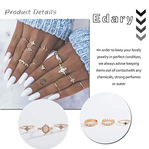 Vintage Ring Set Carved Knuckle Crystal Rings Set Gold Stackable Midi Rings Finger Jewelry for Women