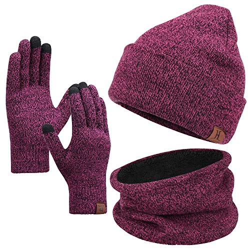 Winter Beanie Hat Scarf Touchscreen Gloves Set for Men & Women