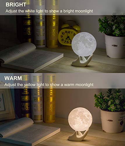 Moon Lamp Night Light  USB Charging & Touch Control Brightness Warm & Cool White