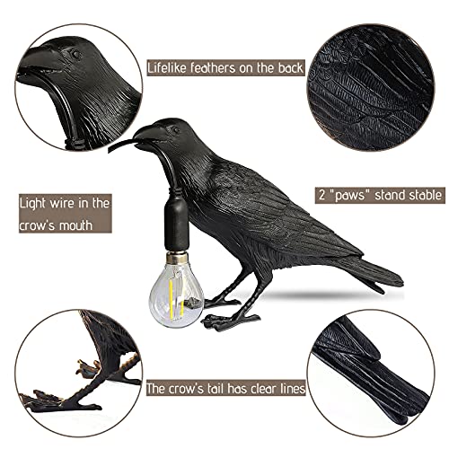 Lifelike Resin Raven Light Crow Desk Lamp- Black