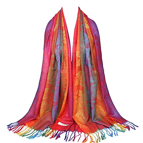 Colorful flowers Jacquard cotton pashmina Women Wrap Shawl tassels Scarves