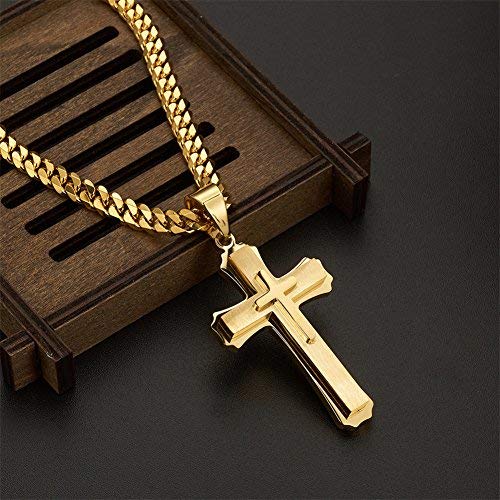 Cross Pendant Necklace Stainless Steel Double Cross Necklace with 24 inches Cuban Link Chain