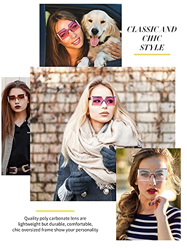 3 Pieces Oversized Square Sunglasses for Women Trendy Fashion Rimless Frame Glasses Transparent Eyewear