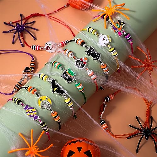 12 Pcs Bracelets for Girls Women Halloween Jewelry Friendship Braided Bracelet Pumpkin Ghost Charms Adjustable