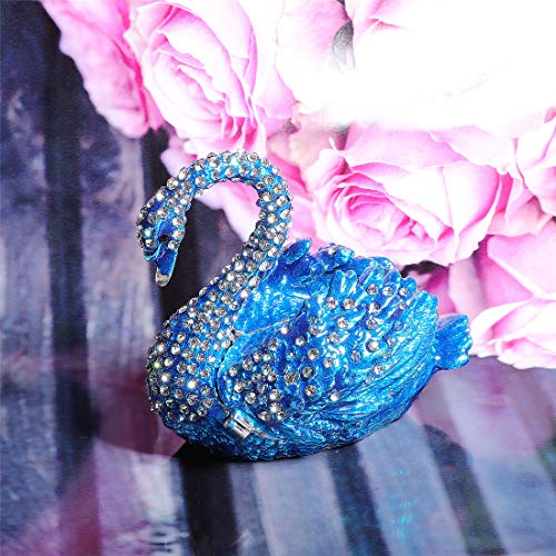 Diamond Blue Swan Trinket Box Hinged Hand-painted Figurine