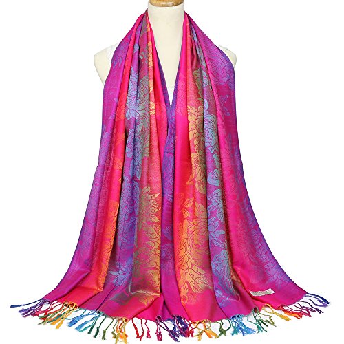 Colorful flowers Jacquard cotton pashmina Women Wrap Shawl tassels Scarves