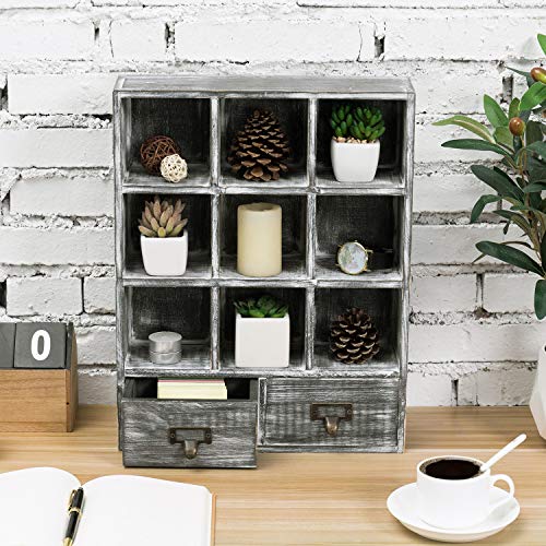 Wall-Mounted Wood Shadow Box Shelf w/ 2 Pull Out Drawers