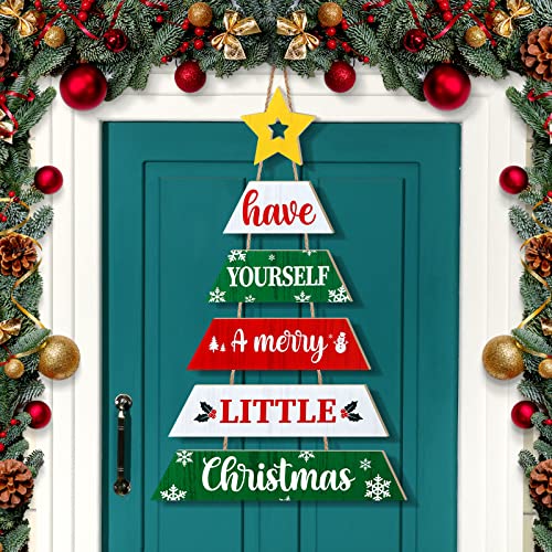 22 x 14 Inch Christmas Wood Hanging Sign Ornament w/ Rope