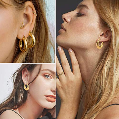 6 Pairs Gold Chunky Hoop Earrings Set for Women Hypoallergenic