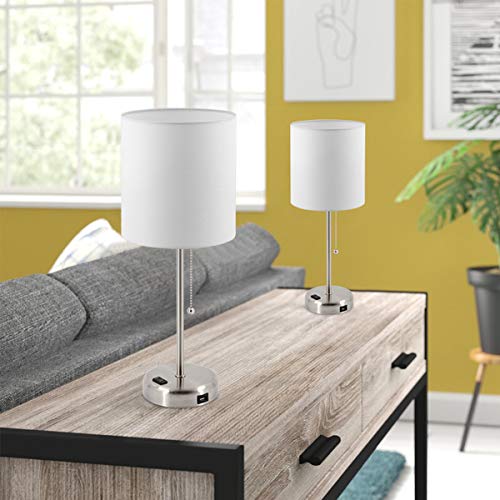 Bedside Table Lamps for Bedroom Set of 2 w/ USB Charging Port & AC Outlet  2 Blubs Included