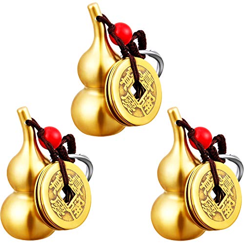 3 Pieces Chinese Gourd Brass Wu Lou Keychains Feng Shui Coins for Good Luck