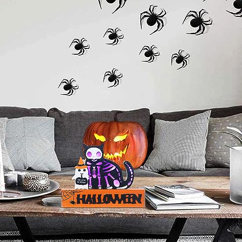 Halloween Decorations Indoor, Large Decorative HALLOWEEN Wood Sign with Ghosts and Spooky Cat