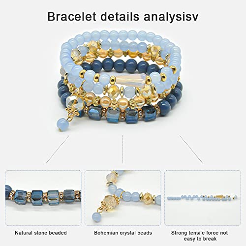 6 Sets Stackable Stretch Bracelets Multi-color Bohemian Bracelet Sets for Women