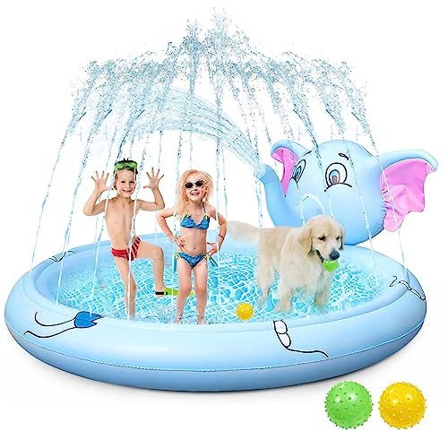 Inflatable Sprinkler Pool for Kids Dog 68" Kiddie Pool Baby Swimming Splash Pad for Learning Water Toys for All Age