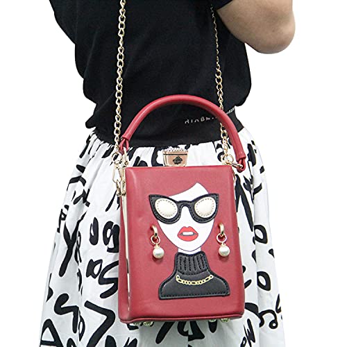 Novelty Lady Face Shoulder Bags Funky PU Leather Top Handle Satchel Handbags Clutch Purse for Women