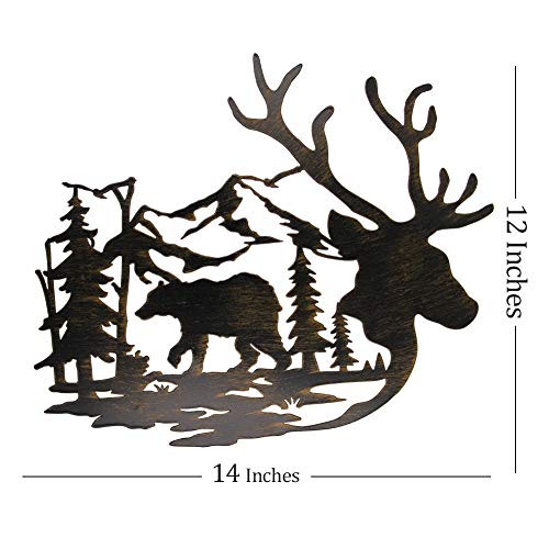 Deer & Bear in the Forest Pine Tree Wall Decoration 14 x 12 Inches