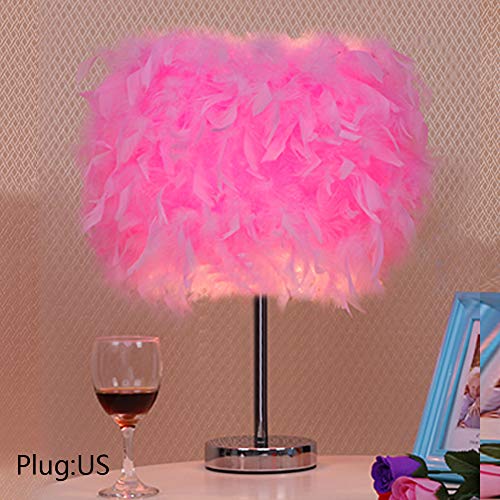 Elegant Feather Lampshade LED Night Lamp (US Plug,Pink)