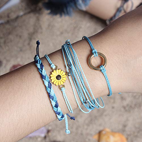 Sunflower String Bracelet Handmade Braided Rope Charms Boho Surfer Bracelet