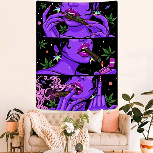 Cool Blacklight Uv Playboy Wall Tapestry for Trippy Bedroom Accessories (Purple, 36"x48")