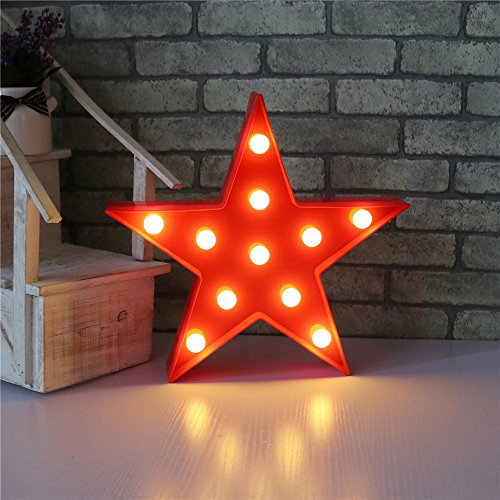 LED Plastic Marquee Light Star Shaped Wall Décor Battery Operated (Red)