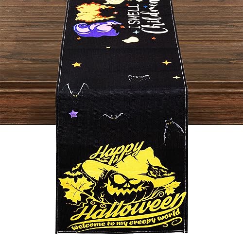 Halloween Table Runner, Hocus Pocus Burlap Halloween Runners Holiday Home Kitchen Dining Table