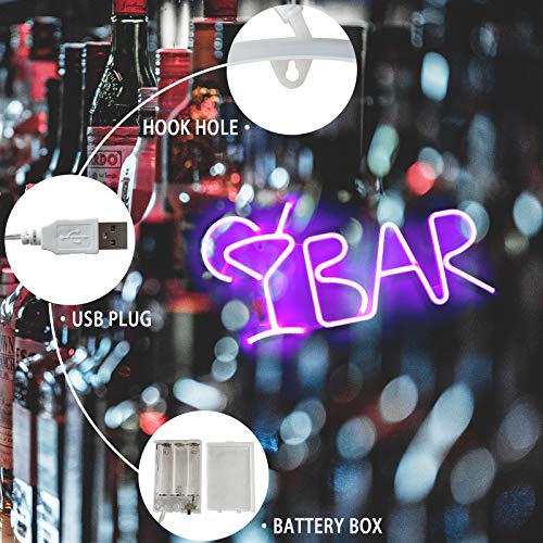 Bar Neon Signs w/ 8 Kind LED Lighting Modes & Remote Control, USB/AA Battery-Powered