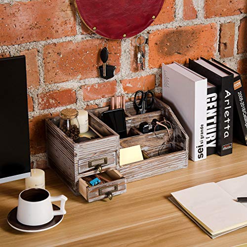 Rustic Wooden Desktop Organizer w/ 2 Tier Drawers