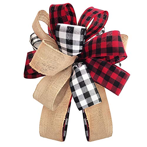 Christmas Tree Topper - Buffalo Plaid Red Black Burlap Decoration