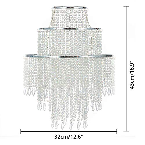 3 Tier Acrylic Chandelier Shade, Ceiling Light w/ Crystal Beads 12.6 inches Diameter