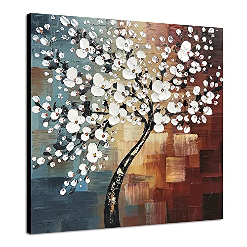 Modern Abstract White Flowers Oil Paintings on Canvas Wall Art 100% Hand Painted